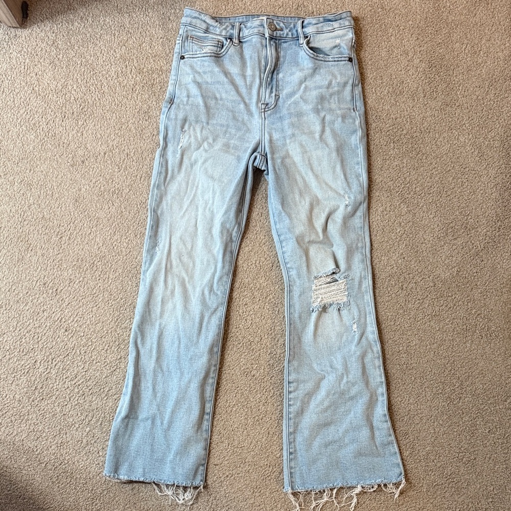 Women's Light Blue Distressed Boyfriend Jeans